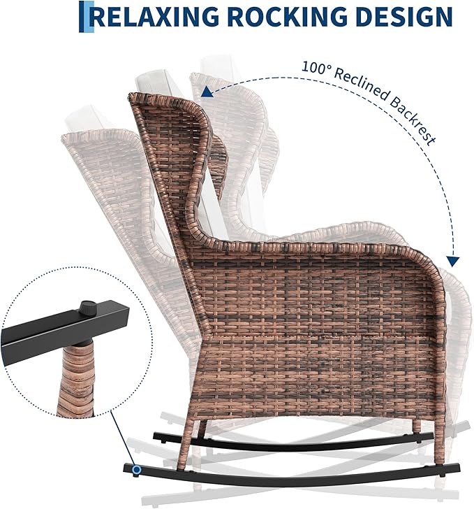 GarveeLife Single Wicker Rocking Chair, Classic Rattan Rocker