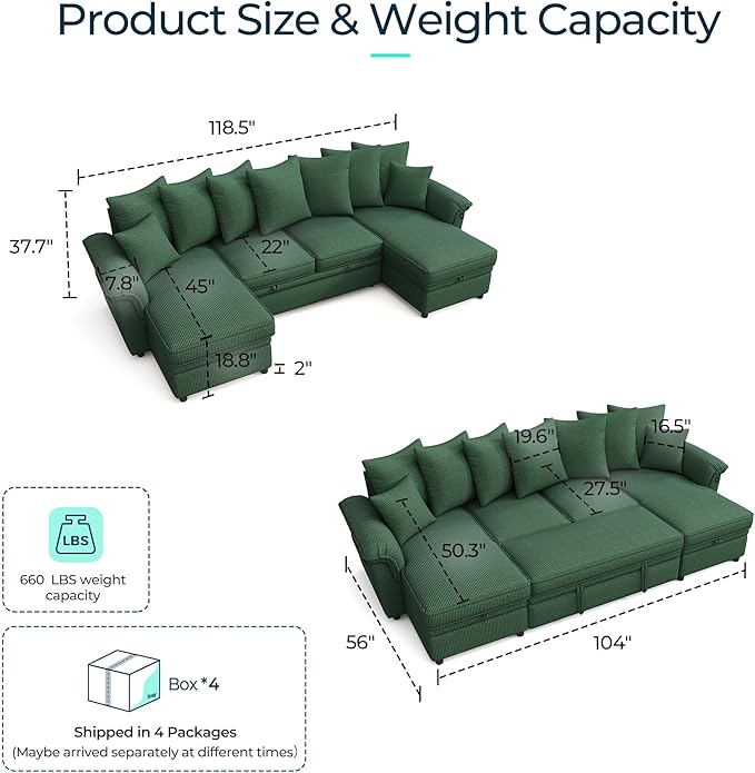 LINSY HOME Oversized Sectional Sleeper Sofa