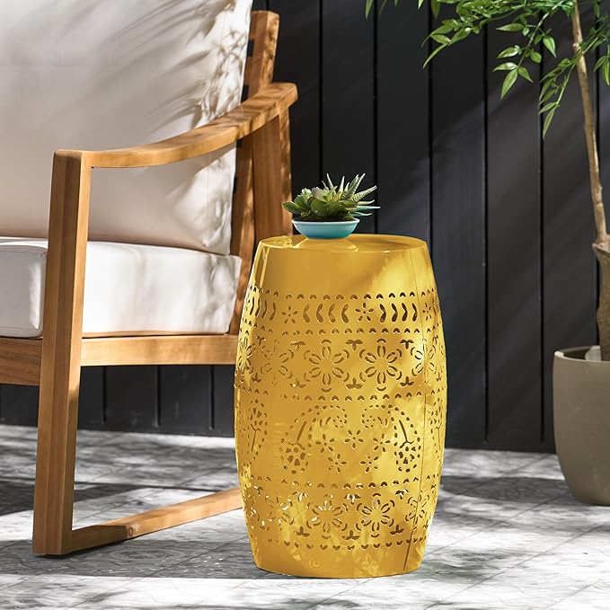 Christopher Knight Home Zoey Small Outdoor Side Table, Lace Cut Iron End Table