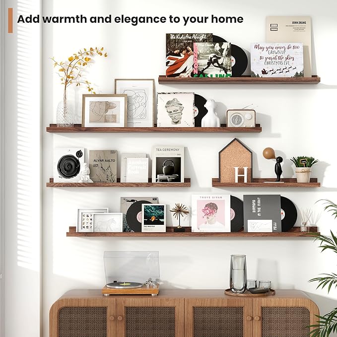 Fun Memories Picture Ledge Shelves Set of 2, 48 Inch Rustic Wall Mounted