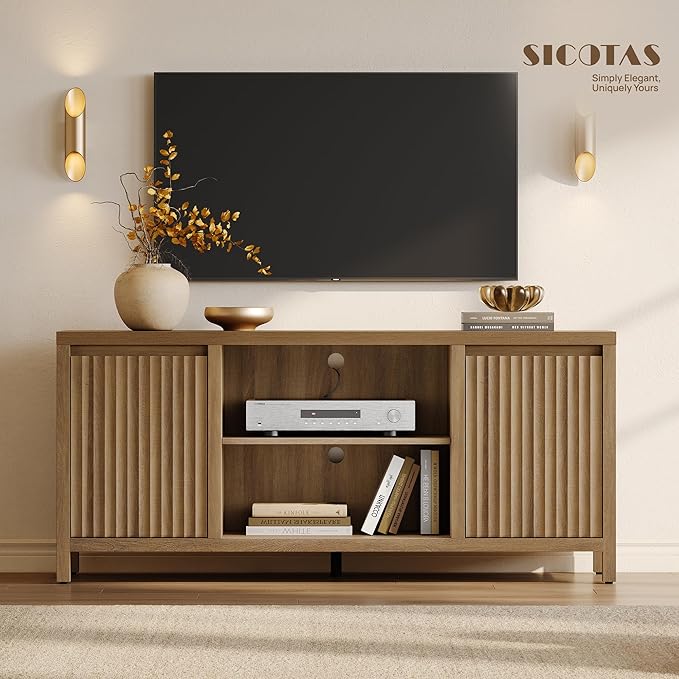 SICOTAS Fluted TV Stand for 55 65 inch TV