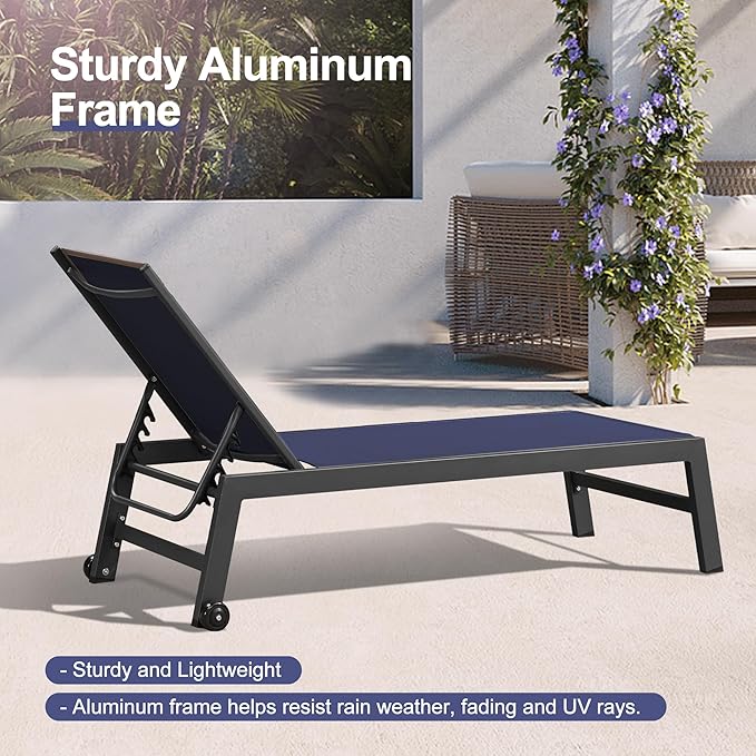 PURPLE LEAF Patio Chaise Lounge Set 2 Pieces Textilene Pool Lounge Chairs