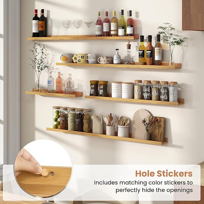 Fun Memories Picture Ledge Shelves Set of 4, 24 Inch Rustic Wall Mounted