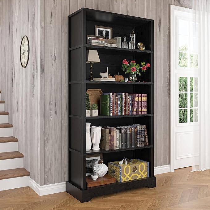 TVU 5-Tier Wooden Bookshelf, 31.5" W Standing Book Shelf