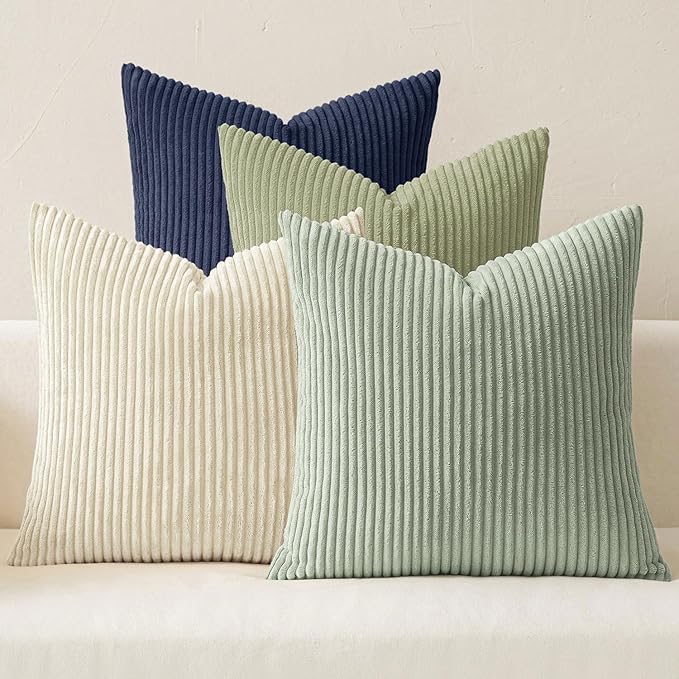 MIULEE Boho Farmhouse Muted Teal Throw Pillow Covers 18x18 Inch Set of 4