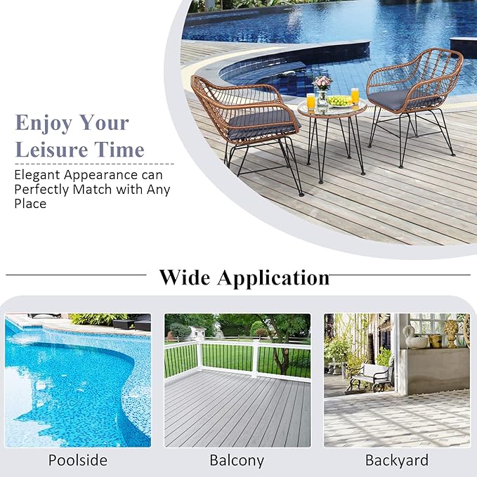 Tangkula 3 Pieces Patio Conversation Bistro Set, Outdoor Wicker Furniture