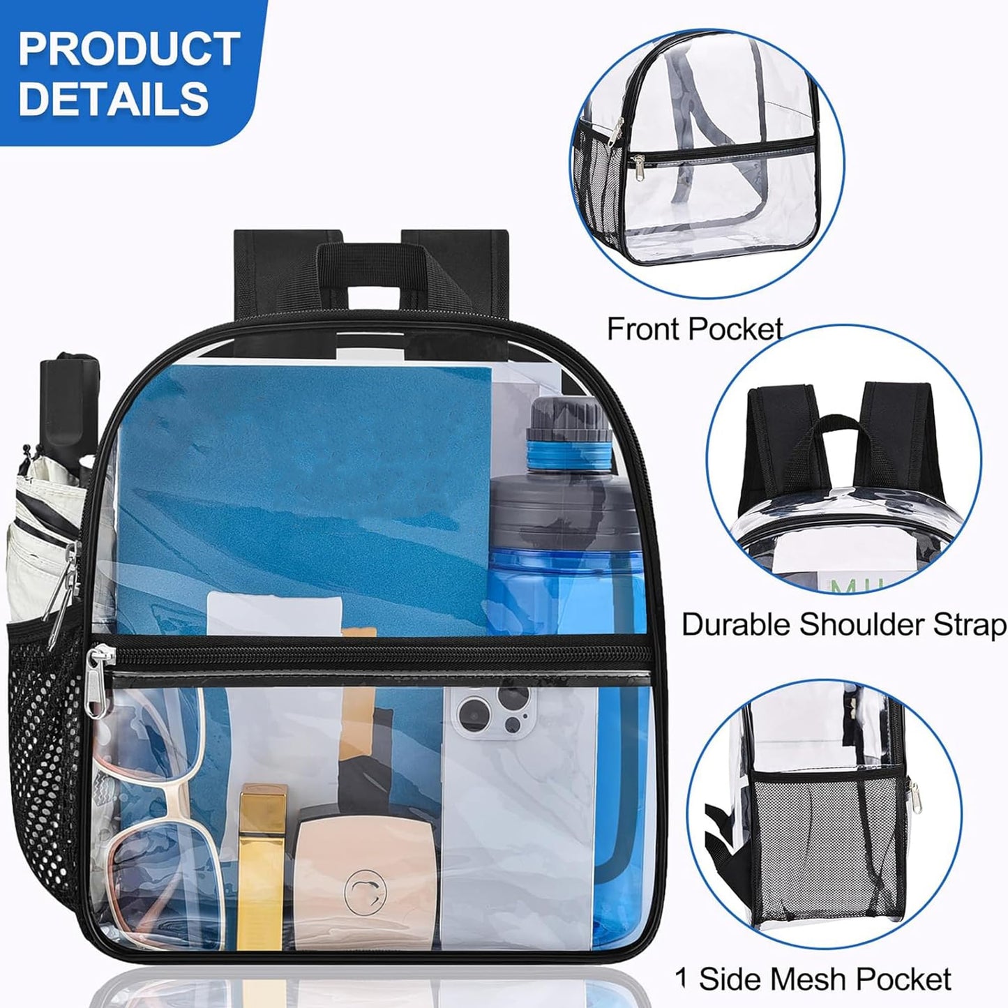 Oraben Clear Backpack for Stadium Events Clear Bag Large Stadium Backpack Waterproof 12x6x12 for Women Men Adult Concert Sport Work