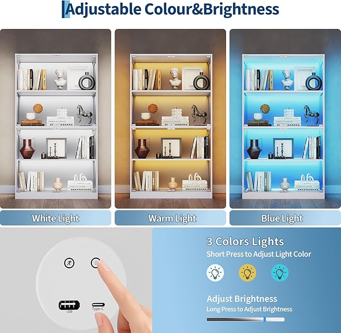 IDEALHOUSE Glass Display Cabinet 4-Tier, Curio Cabinets