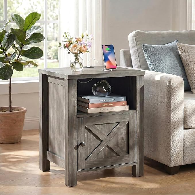 Marsail Farmhouse Nightstand Set of 2, Wood Bedside Table