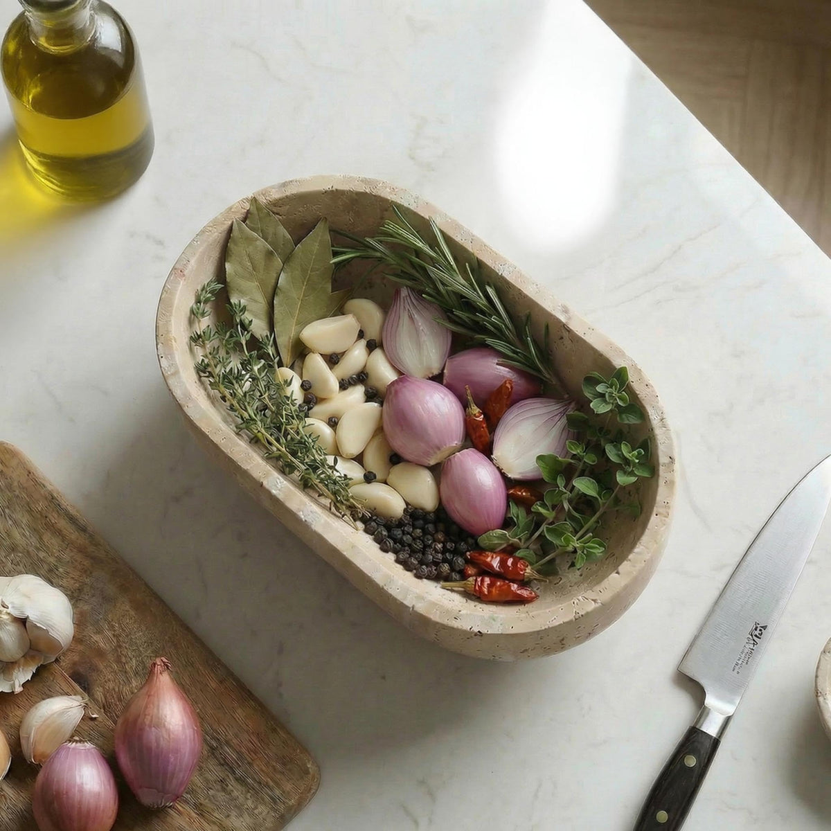 STONE COUTURE - Natural Travertine Fruit Bowl with Stand, Island Centerpiece Kitchen Decor, Key Bowl for Entryway Table, Decorative Modern Organic Home Entry Large Bowls for Keys 10" Food Safe FDA