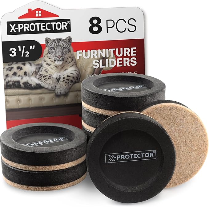 Felt Furniture Sliders for Hardwood Floors X-PROTECTOR 8 PCS 3 ½”