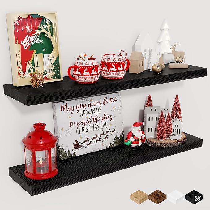 Fun Memories Floating Shelves for Wall, 27.5" Rustic Wood Deep Wall Mounted