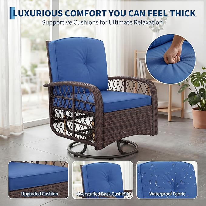 3-Piece Patio Furniture Set, 2 Swivel Rocking Chairs