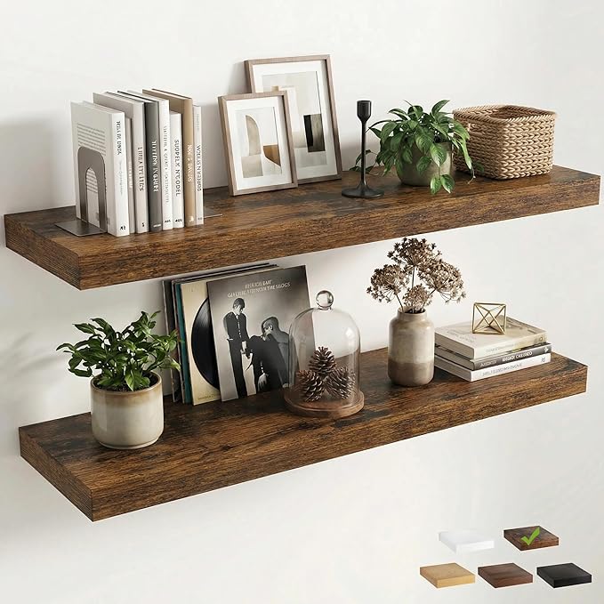 12 inch Deep Floating Shelves for Wall, 48 inch Wide Engineered Wood Wall