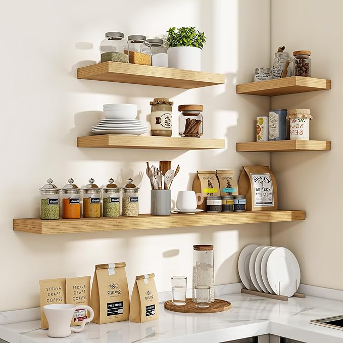 Acovy 32 Inch Floating Shelves, 3D Textured Wood Grain, Wooden Shelves