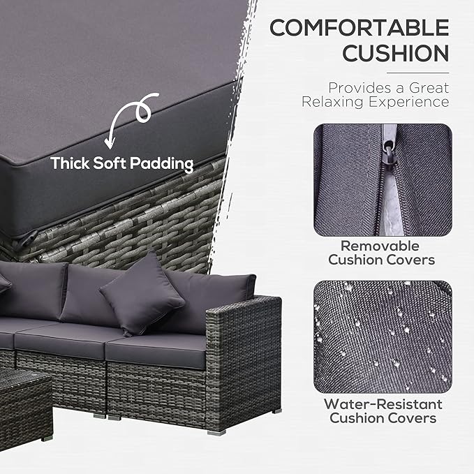 Outsunny 6 Piece Patio Furniture Set Outdoor Wicker Conversation Set All