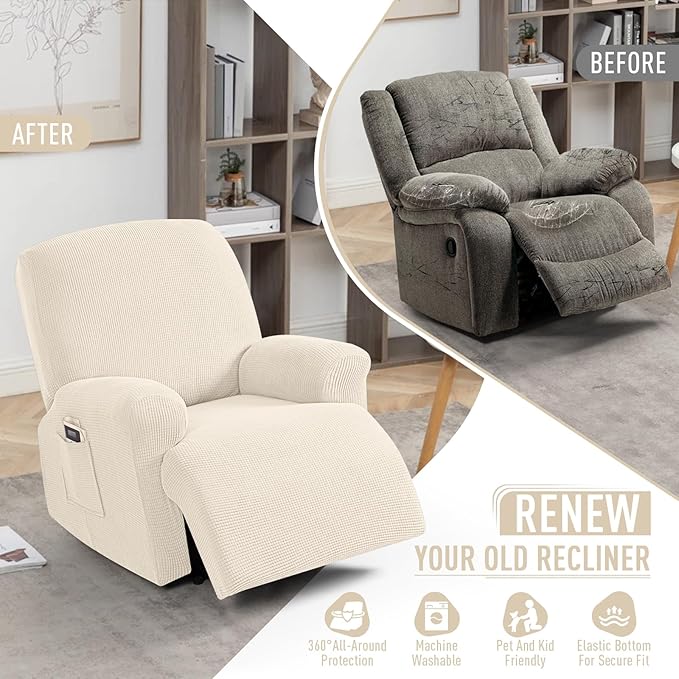 TAOCOCO Recliner Cover 4-Pieces, Recliner Stretch Sofa Slipcover, Recliner