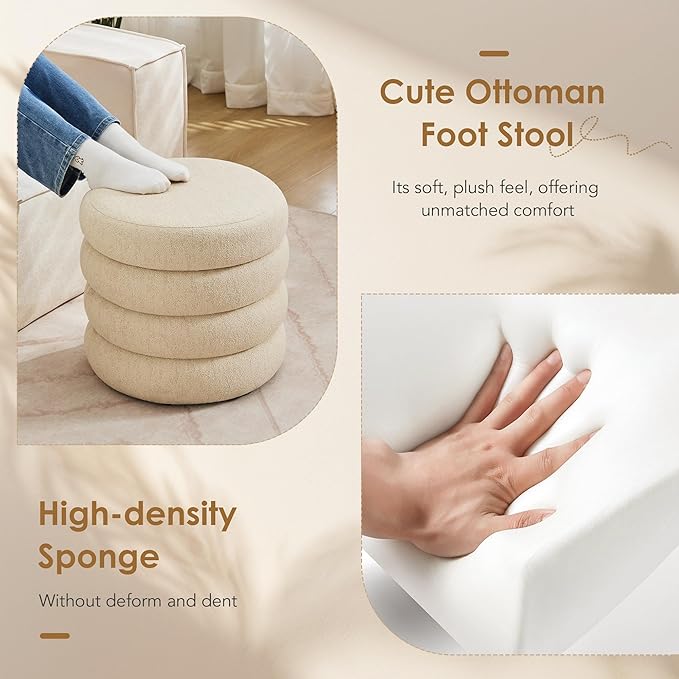 Flouki 19.5" Storage Ottoman Round, Vanity Stools