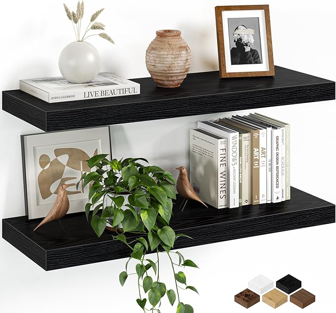 Fun Memories Floating Shelves for Wall, 24 Inch Set of 2 Rustic Wood Wall