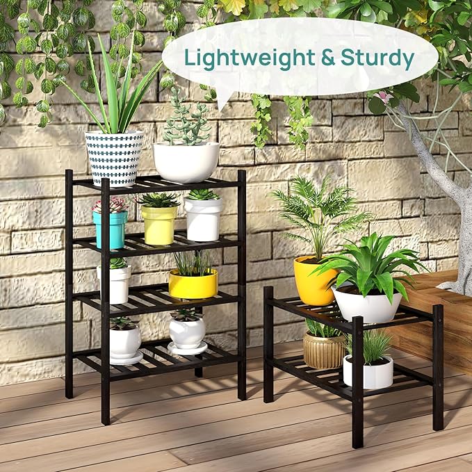 viewcare Black Small Shoe Rack for Entryway, 4-Tier Bamboo Shoe Organizer for
