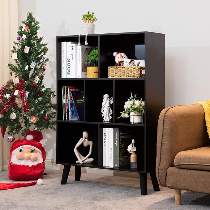 YAHARBO Black Bookshelf, 3 Tier Modern Bookcase