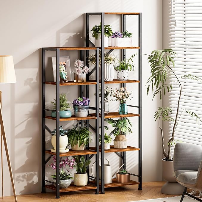Furologee 6 Tier Tall Bookshelf, Industrial Narrow Bookcase, Display Standing