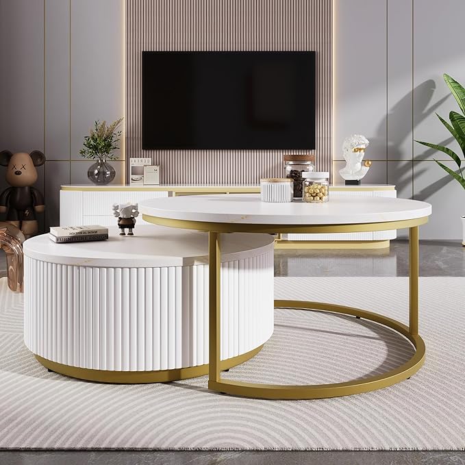 27.6" Modern Round Nesting Coffee Table Fluted