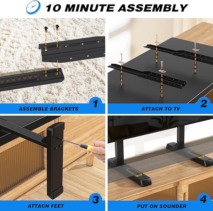 Rfiver Table Top TV Stand with Height Adjustable TV Legs, TV Stands Base with