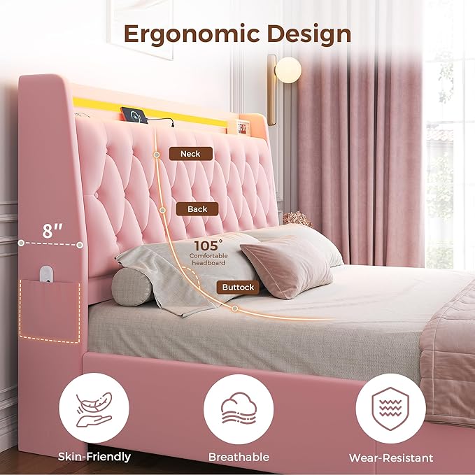Queen LED Velvet Bed Frame