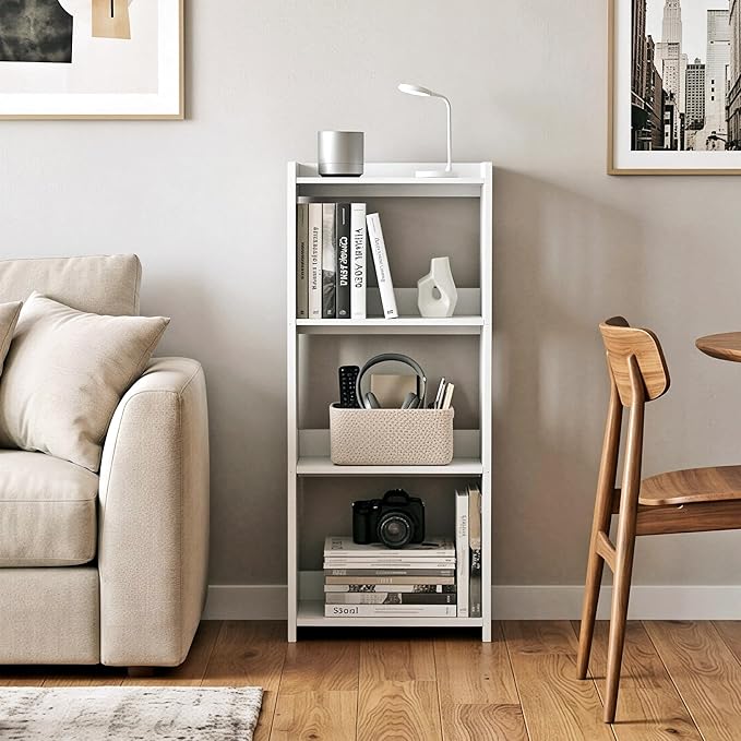 HAYOFAMY Bookshelf, Bookcase for Small Spaces, 4 Tier Shelf White Book