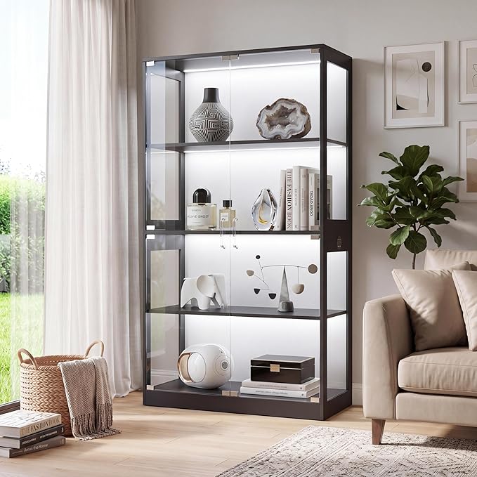 IDEALHOUSE Glass Display Cabinet 4-Tier, Curio Cabinets