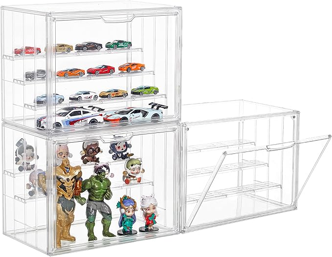 3 Pack Display Case for Collectibles 4 Layer Updated Adjustable Acrylic Display