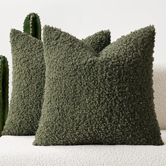 Faux Fur Throw Pillow Covers 20x20 Inch Set of 2 Boucle Neutral Decorative