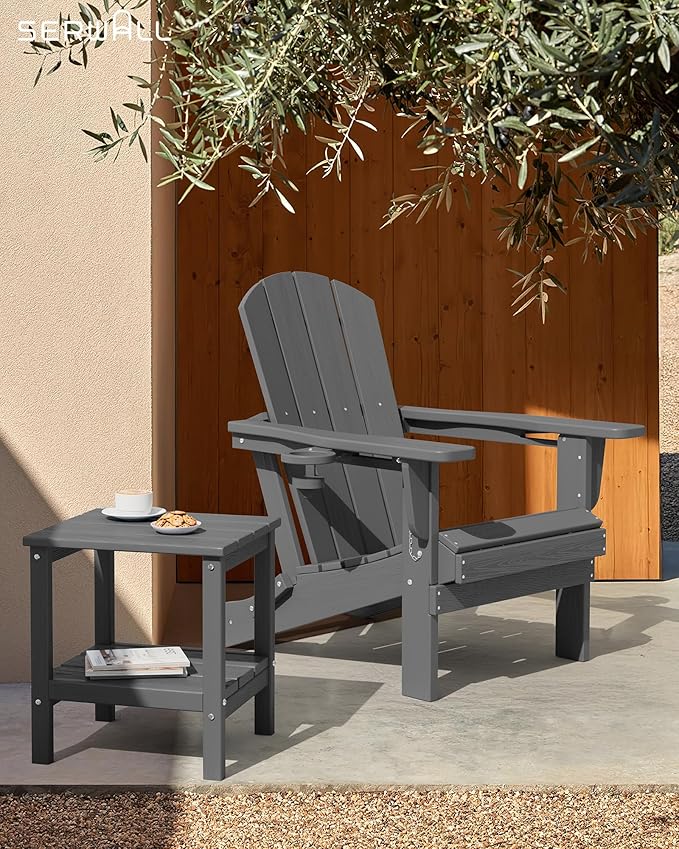 SERWALL 2-Tier HDPE Outdoor Side Table, Weatherproof Rectangular Adirondack