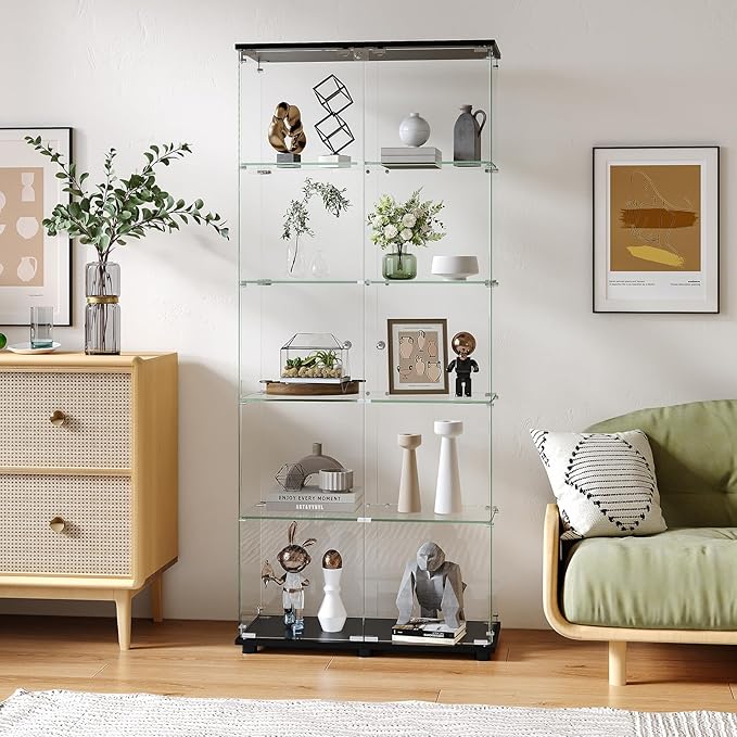 APRILSOUL Glass Display Cabinet 5-Shelf