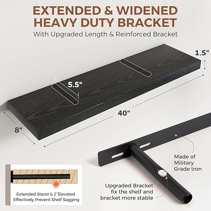 Dreamland 40 Inch Black Floating Shelves