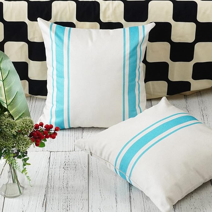 ONWAY Outdoor Pillow Covers Waterproof 16x16 Set of 2 Decorative Linen Throw