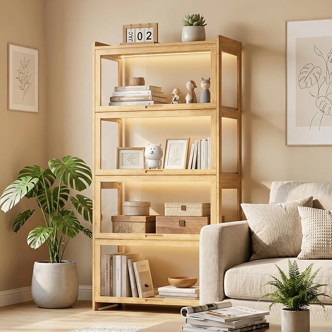 Magshion Display Cabinet with Acrylic Doors, 4-Tier Curio Cabinet
