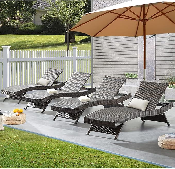 79'' Outdoor Wicker Reclining Lounge Chair Long Reclining Chaise Lounge Set