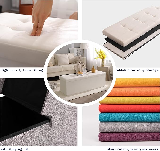Shoe Storage Ottoman Foldable Seat Footrest Tufted Bench End of Bed Storage