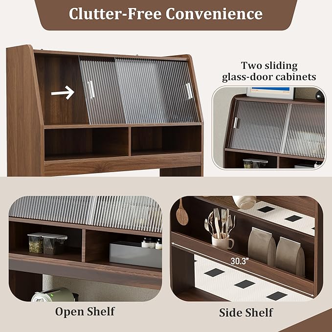 Spaco 2-in-1 Folding Dining Table and Buffet Cabinet Set, Compact Pull-Out