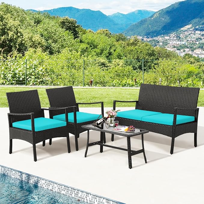 Tangkula 8 Pieces Rattan Conversation Set, Patio Sofa Couch Set
