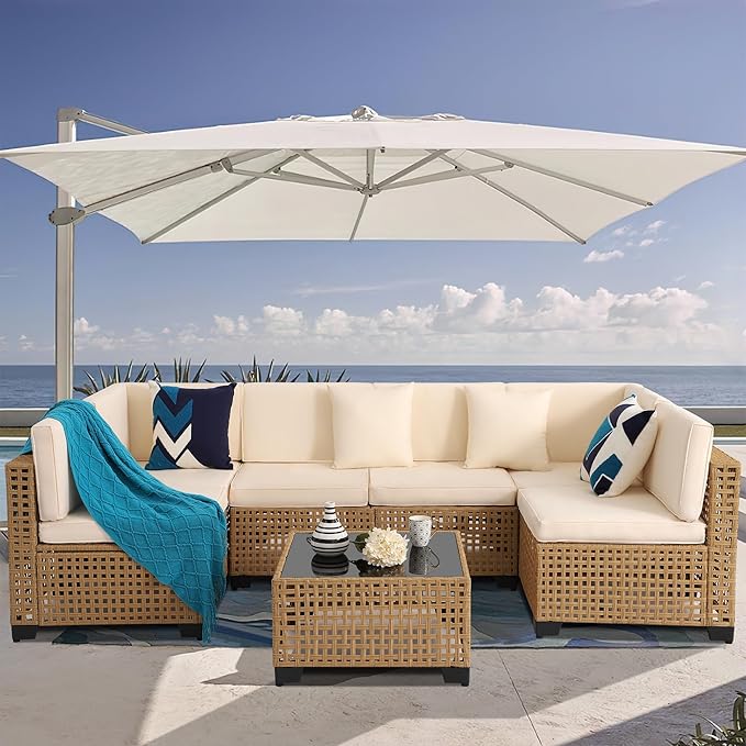 KIGOTY 7-Piece Patio Furniture Set, All-Weather PE Rattan Outdoor Sectional Sofa