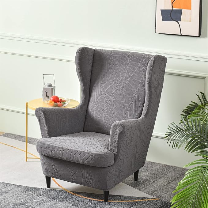 KRFOONN Stretch Wing Chair Slipcovers Jacquard 2 Piece Wingback Chair Covers