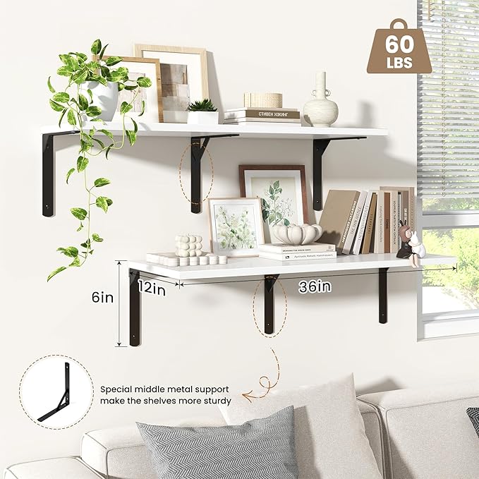 Fun Memories Floating Shelves for Wall, 12 Inch Deep Floating Shelves Set of 2