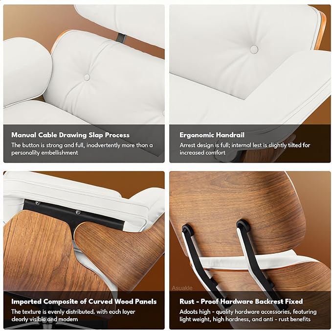 Top Grain Leather, Mid Century Chaise Lounge Chair and Ottoman, Reading Chair