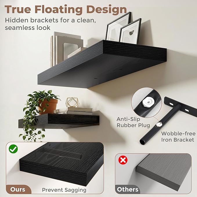 12 inch Deep Floating Shelves for Wall, 55 inch Wide Engineered Wood Wall