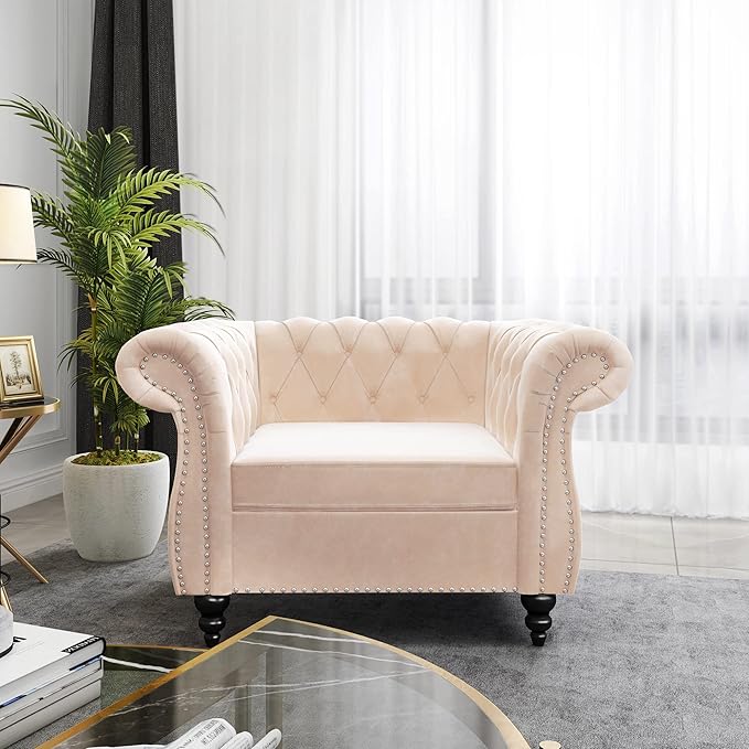 ORRD 2 Piece Living Room Set, Velvet Chesterfield Sofa Loveseat Couch Chair