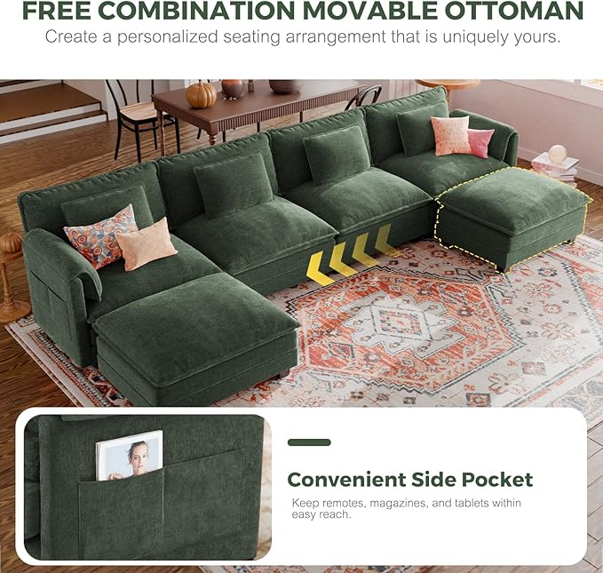 ELUCHANG Oversized 153" Modular Sectional Sofa, Comfy Cloud Couch, L Shaped