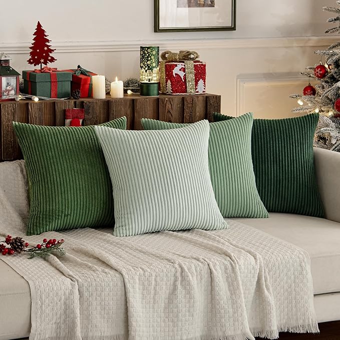 MIULEE Boho Farmhouse Sage Green Throw Pillow Covers 18x18 Inch Set of 4